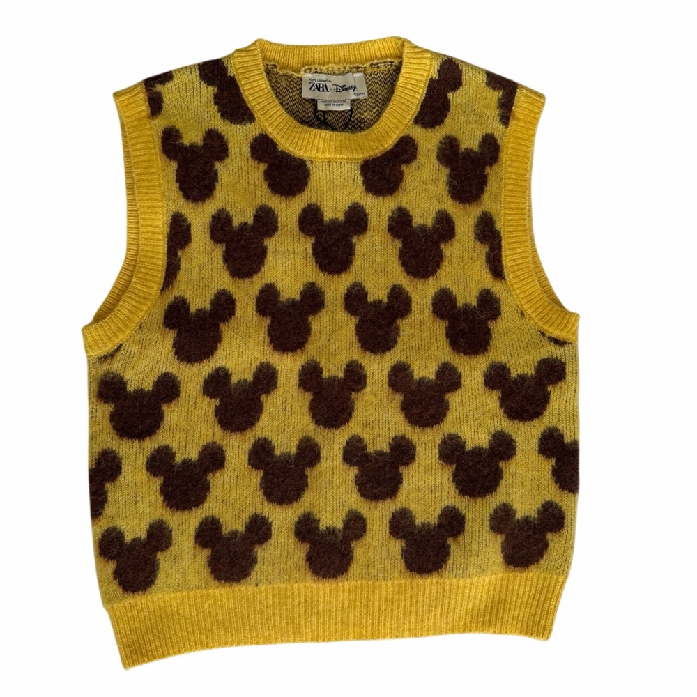 ZARA x Disney Harry Lambert Mickey Mouse Knit Sweater Vest Yellow Size M